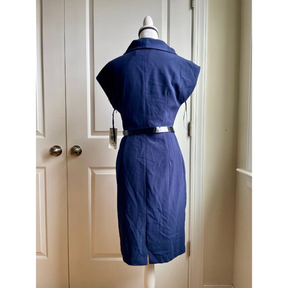 Anne Klein Navy Draped Collar Sheath Dress - Size 6 - Picture 3 of 9